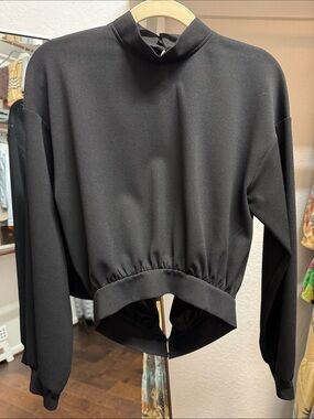 Zara Black Mock Neck Cropped Long Sleeve Top